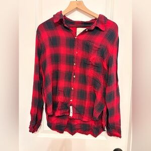 Lucky Brand Women’s Red and Black Plaid Shirt
